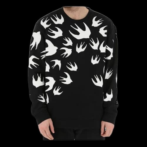 Alexander McQueen Swallow Printing Long Sleeves Round Neck Top 'Black'