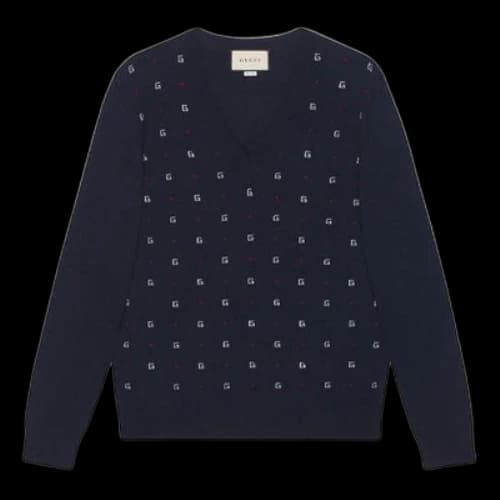 Gucci Jacquard-Motif V-Neck Jumper 'Navy'