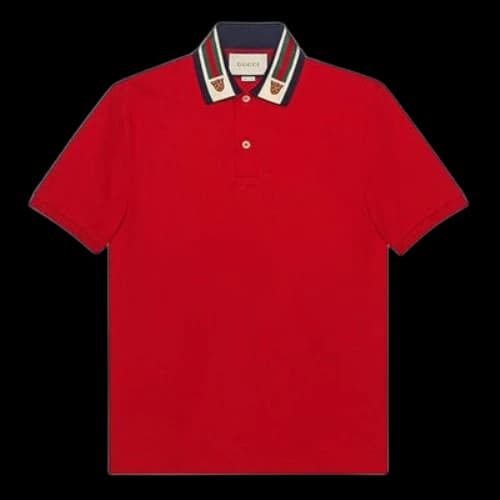 Gucci Stripe Webbing Embroidered Tiger Head Red Polo Shirt
