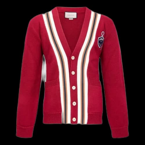 Gucci Logo Badge Stripe Wool Knitting Cardigan Wool Sweater Red