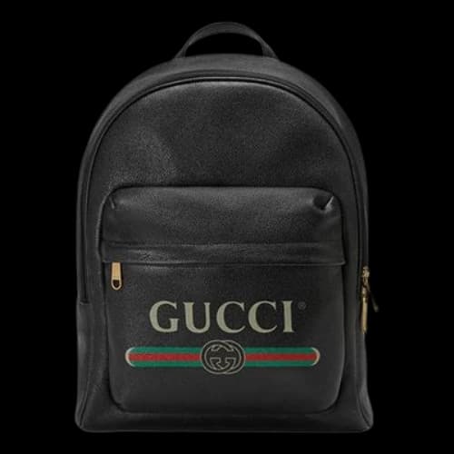 Gucci Print Retro Logo Printing Leather schoolbag Backpack Unisex / Black