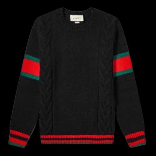 Gucci Chucky Grg Long-Sleeved Sweater With Striped Round Neck At Hem Cuffs For Men Black