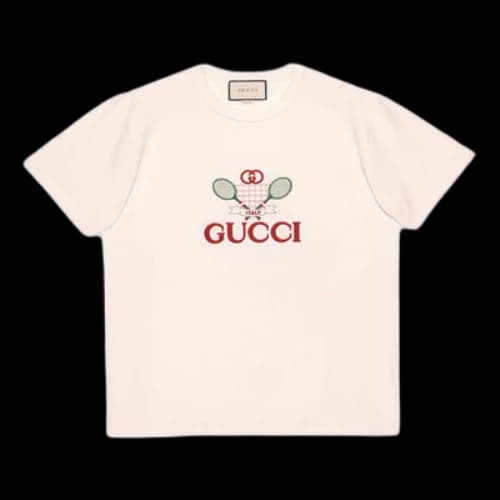 Gucci Men's Tennis Printed Oversized Retro Short Sleeve White