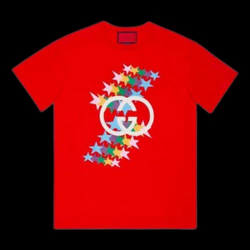 Gucci SS21 520 Rainbow Stars Logo tee 'Red'