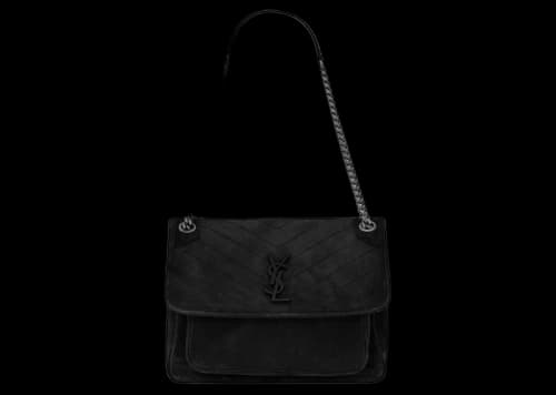 Saint Laurent Niki Medium Soft Crocodile Embossed Leather Black