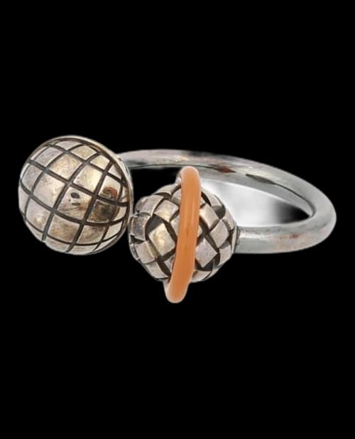 Bottega Veneta Intrecciato Silver Ring Orange