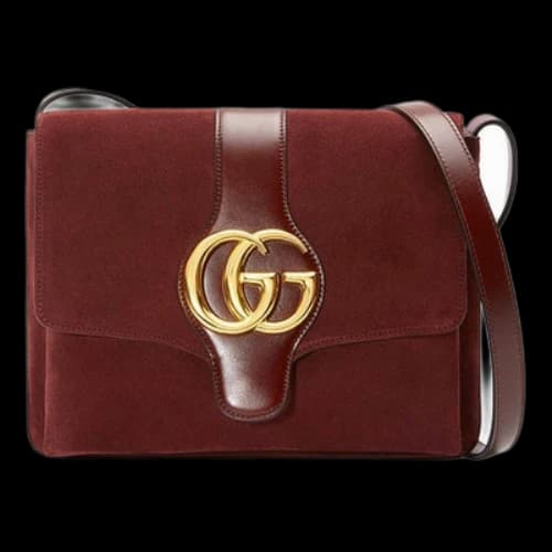 Gucci Arli Gold Logo Suede Splicing Leather Shoulder Messenger Bag Red Classic Retro (Women's)