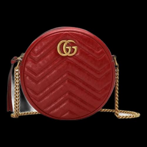Gucci GG Marmont Gold Logo Leather Chain Shoulder Messenger Bag Mini Red (Women's)