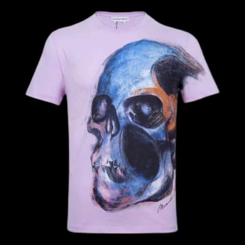 Alexander McQueen SS21 Round Neck Skeleton Printing Short Sleeve Pink