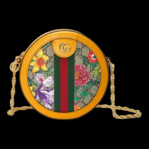 Gucci Ophidia Flowers Stripe Webbing Canvas Shoulder Bag 'Yellow Beige Multi' (Women's)