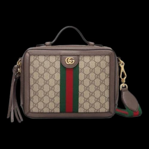 Gucci Ophidia Logo Stripe Webbing Tassel Canvas handbag Small / Brown Retro Classic (Women's)