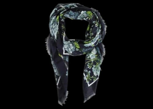 Gucci Blooms 400 Silk Scarf Navy Blue
