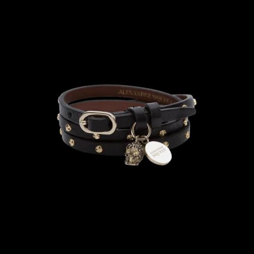 Alexander McQueen Double Wrap Studded Bracelet 'Black/Gold'