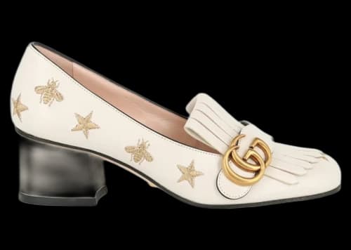 Gucci Marmont Bee Leather Pumps Mystic White White (Women's)