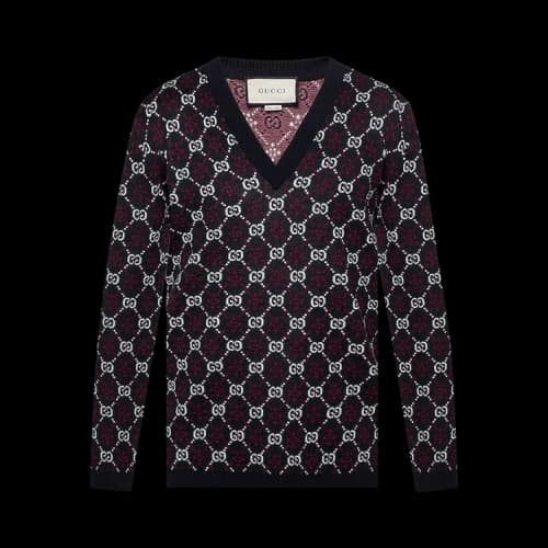 Gucci Logo Embroidered V Neck Sweater 'Navy'