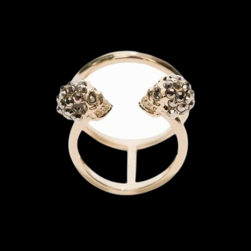 Alexander McQueen Twin Skull Double Ring 'Light Gold'