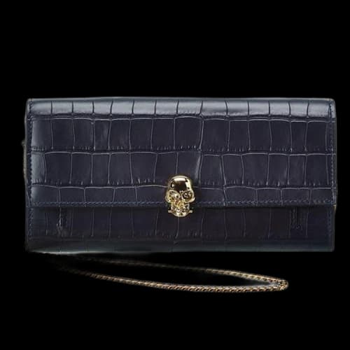 Alexander McQueen Skull Leather Chain Wallet 'Blue'