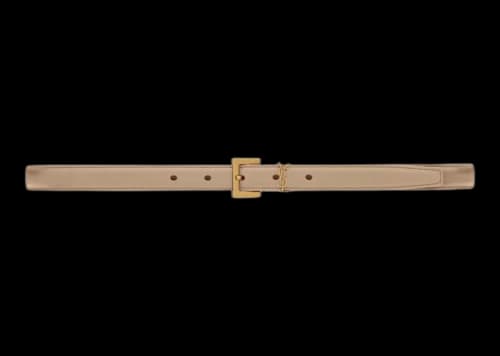 Saint Laurent Cassandre Thin Belt with Square Buckle in Box Saint Laurent Leather Dark Beige
