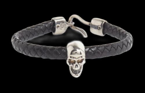 Alexander McQueen Skull Leather Braided Bracelet 'Black/Silver'