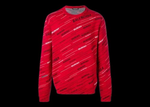 Balenciaga Logo Jacquard Wool Sweater Red/Black/White