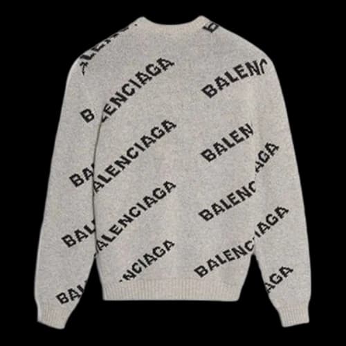 Balenciaga Wool Blend All Over Logo Crew Neck Sweatshirt 'Grey Black'