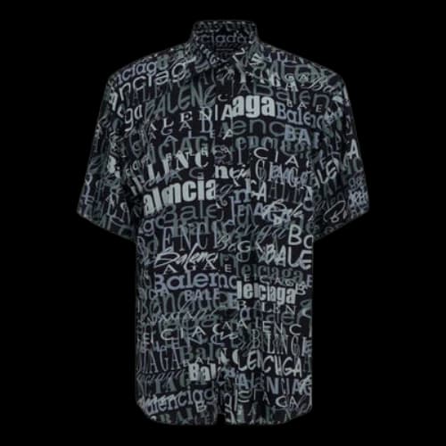 Balenciaga 'Mixed Typo' Logo Print Short Sleeve Shirt 'Black Grey'