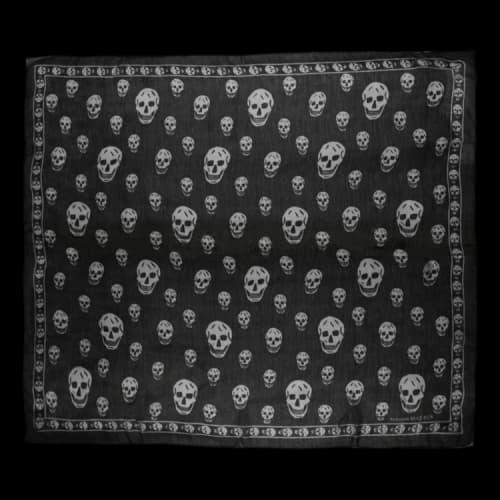 Alexander McQueen Skull Print Silk Scarf Black Ivory