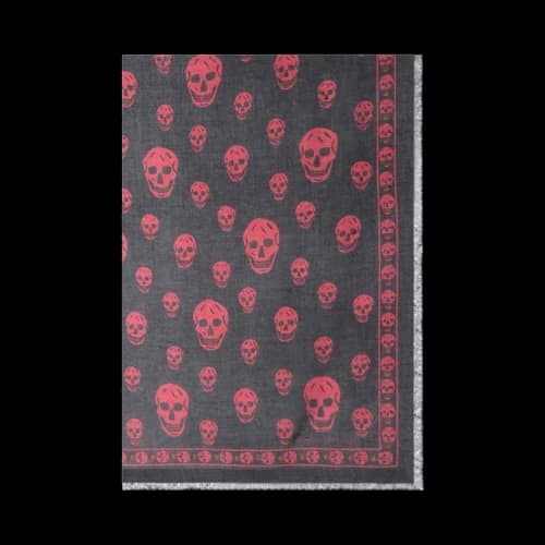 Alexander McQueen Skull Silk Blend Scarf 'Black/Red'