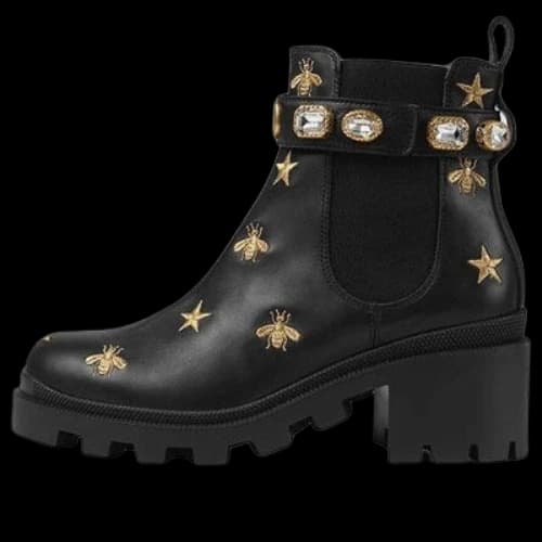 Gucci Stars and Bee Embroidered Leather Ankle Boot With Belt 'Black' (Women's)