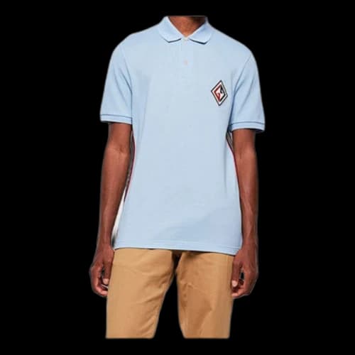 Gucci Embroidered Logo Patch Short Sleeve polo Light Blue