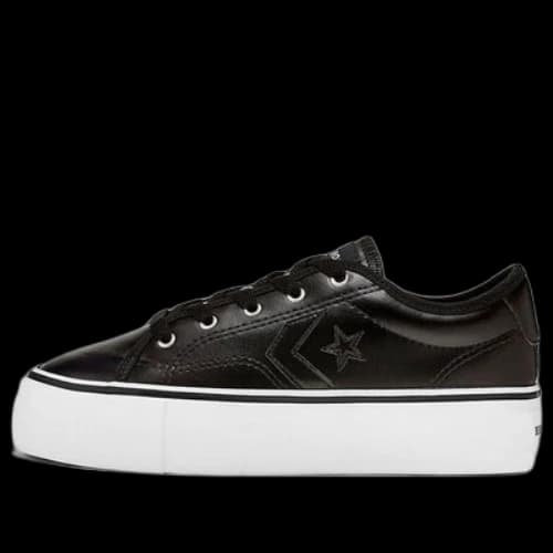 Converse Star Replay Platform Leather Low Top Thick Sole Black White (Women's)