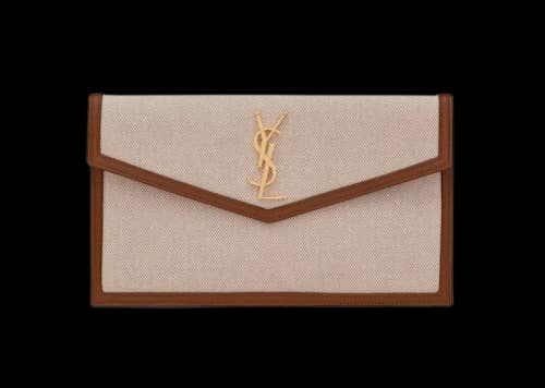 Saint Laurent Uptown Pouch In Canvas and Smooth Leather Natural Beige