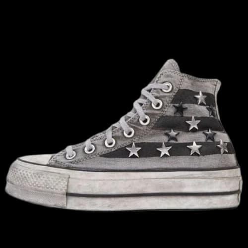 Converse Chuck Taylor All Star Vintage Star Studs Platform High Top Thick Sole Dirty Shoes Grey White (Women's)