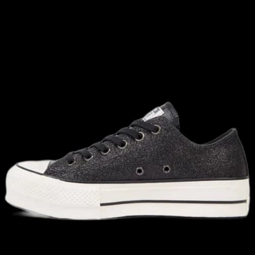 Converse Chuck Taylor All Star Shiny Metals Platform Low Top Thick Sole Black White (Women's)