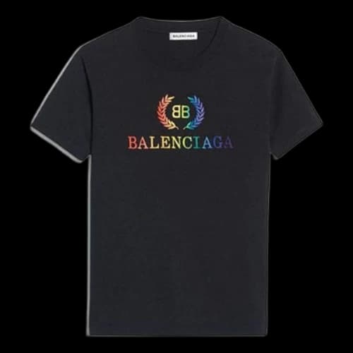 Balenciaga Rainbow Gradient Logo Round Neck Short Sleeve Black