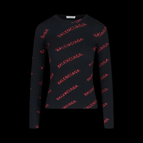 Balenciaga Logo Intarsia Crewneck Sweater 'Black/Red'