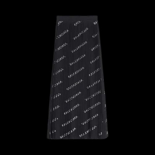 Balenciaga All Over Logo Pleated Midi Skirt 'Black'