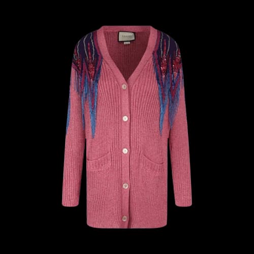 Gucci Sequin And Fringe Cardigan Pink