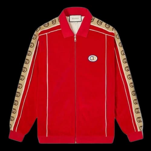 Gucci Velour Taped Oversized Track Jacket 'Red'