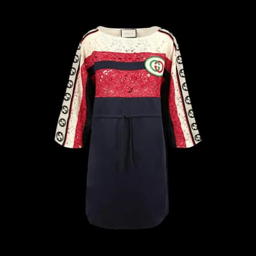 Gucci Logo And Lace Trimmed Dress 'Multicolor'