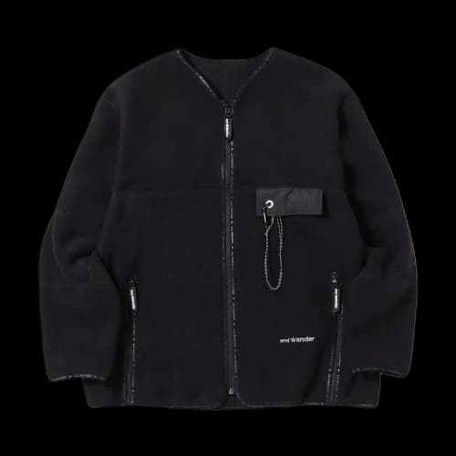 And Wander Wool Fleece Cardigan 'Black'
