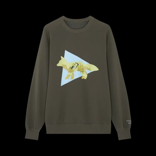 And Wander x Maison Kitsune Triangle T-Shirt 'Khaki'