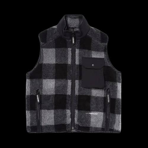 And Wander Check Boa Vest 'Grey'