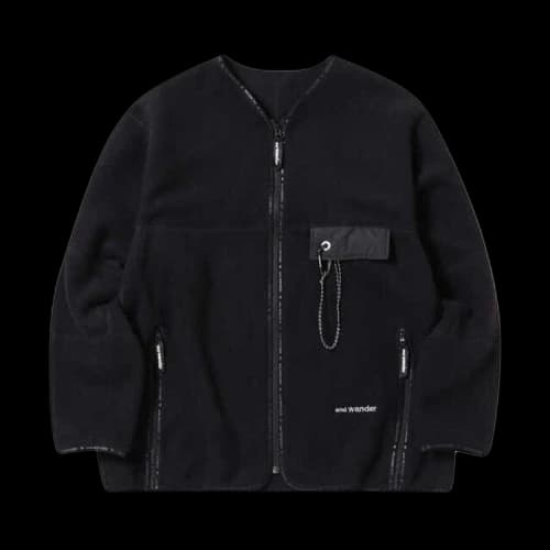 And Wander Wool Fleece Cardigan 'Black'