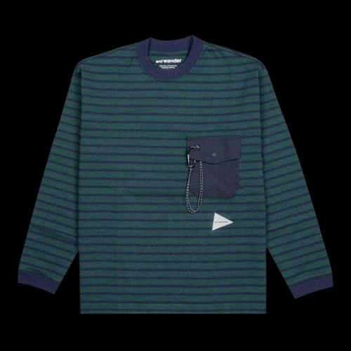 And Wander Stripe Pocket Long-Sleeve Tee 'Green'