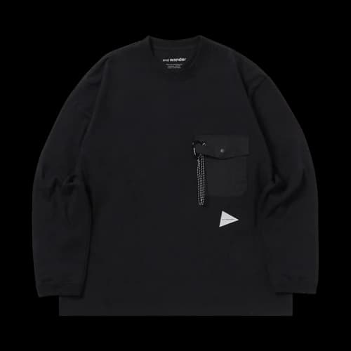 And Wander Heavy Cotton Pocket Long-Sleeve Tee 'Black'