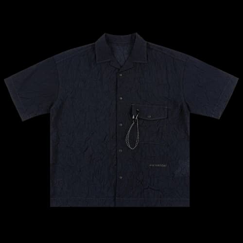 And Wander Washer Pleated Open Short-Sleeve Shirt 'Navy'