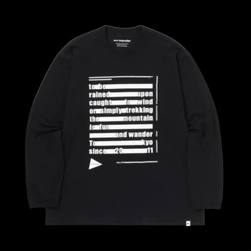And Wander Typography Printed Long-Sleeve Tee 'Black'