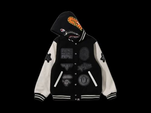 BAPE x Swarovski Shark Hooded Varsity Jacket Black/White
