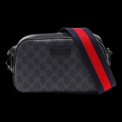 Gucci Logo Stripe Webbing Leather Shoulder Bag 'Black Red'